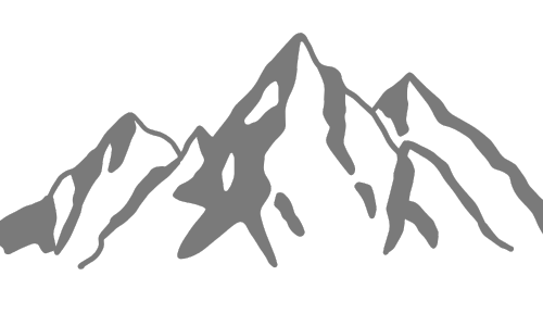 A simple grayscale illustration of three mountain peaks against a black background.